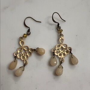 Elegant Gold and Cream Dangle Earrings